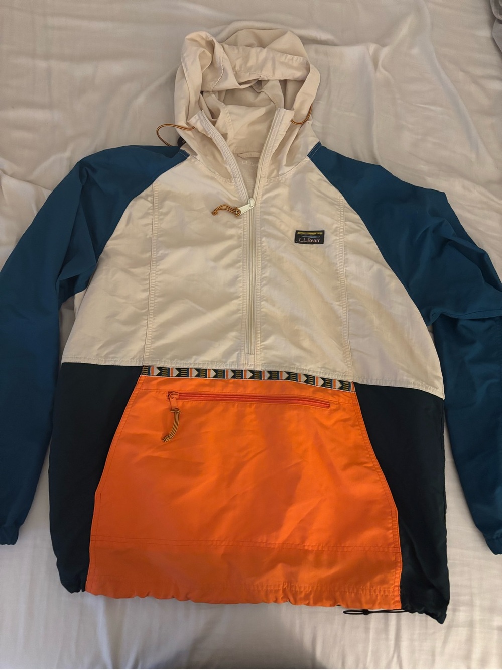L.L. Bean Colorblock Windbreaker Jacket - White, Teal & Orange
